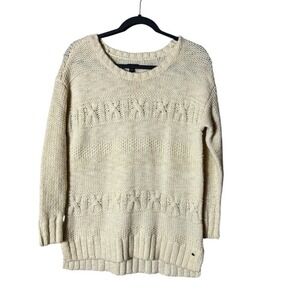American Eagle Wool Cable Knit Sweater Fisherman Medium Chunky Indie Ivory